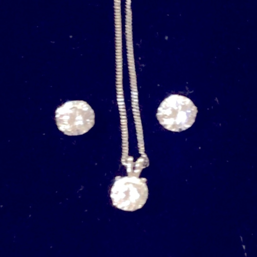 10k gold cubic zirconia necklace and earring set white gold